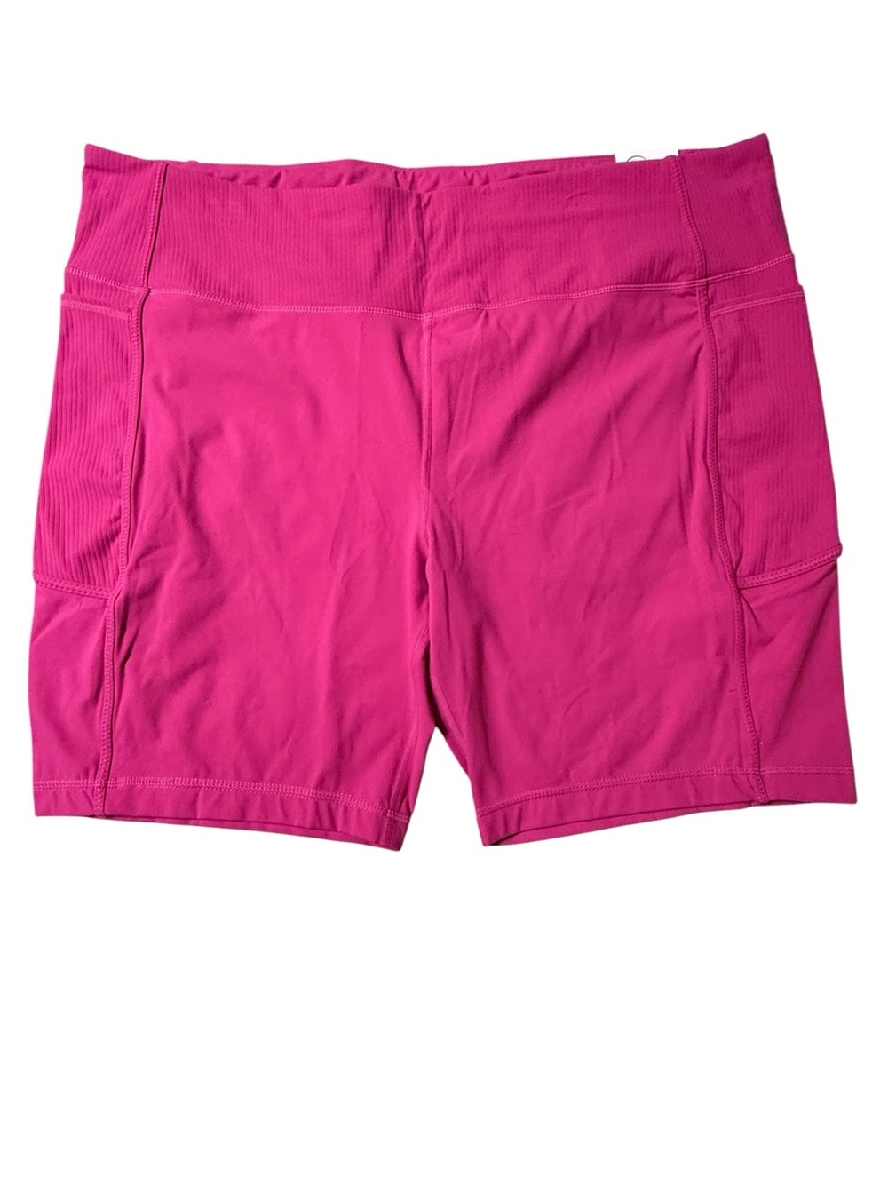 NWT Mondetta Women's 2X Hot Pink Ribbed High Waist Biker Shorts w/ Pockets
